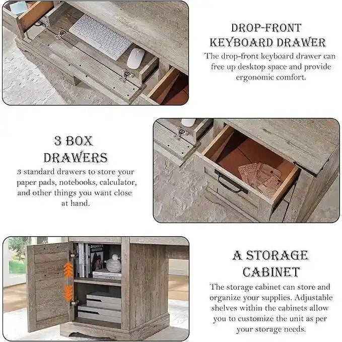 60 Bureau de direction de ferme, bureau à domicile en bois, bureau d'ordinateur